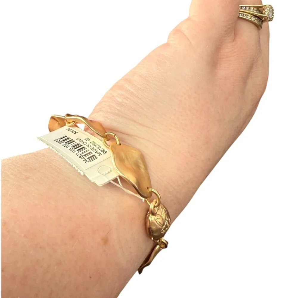 J. Jill Hammered Leaf Bracelet Gold Tone Bee Magnetic Boho Artisan Link Etched - Picture 12 of 16